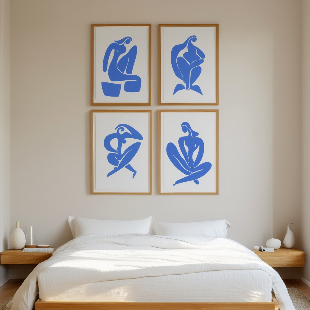 Blue Matisse Line Art – Set of 4 Modern Prints - Hakyarts