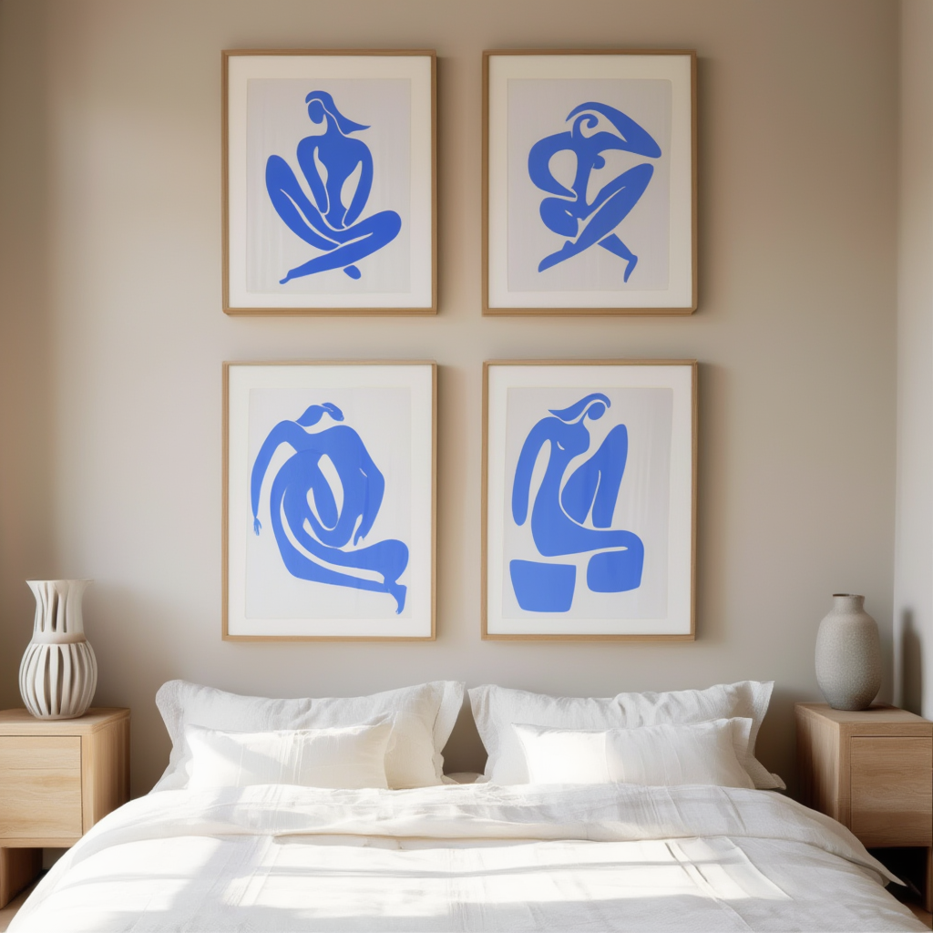 Blue Matisse Line Art – Set of 4 Modern Prints - Hakyarts