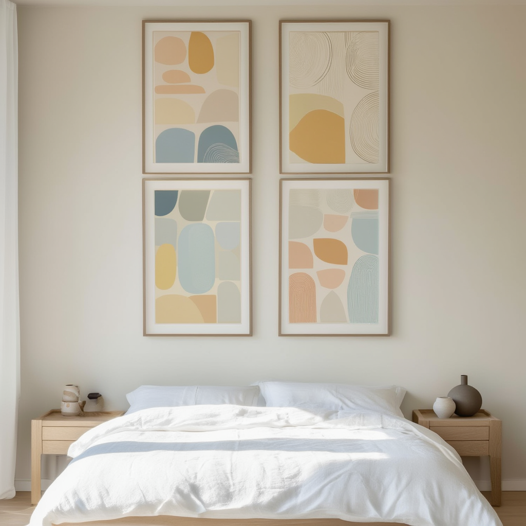 Nordic Abstract – Dining Room Set of 4 Modern Prints - Hakyarts
