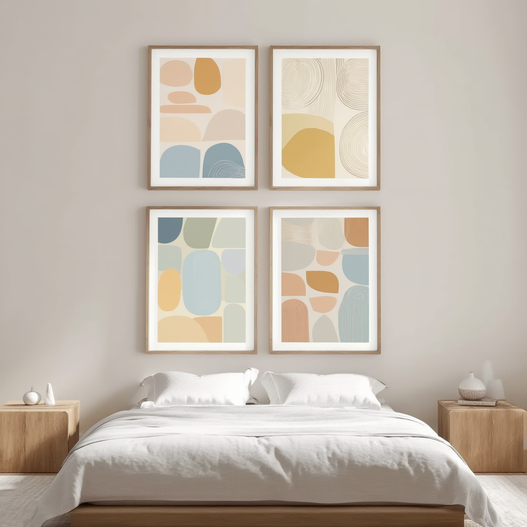 Nordic Abstract – Dining Room Set of 4 Modern Prints - Hakyarts