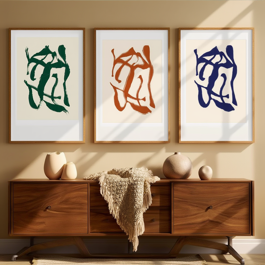 Set of 3 Abstract Brushstroke Art Prints – Modern Minimalist Wall Décor