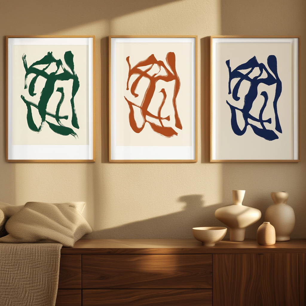Set of 3 Abstract Brushstroke Art Prints – Modern Minimalist Wall Décor