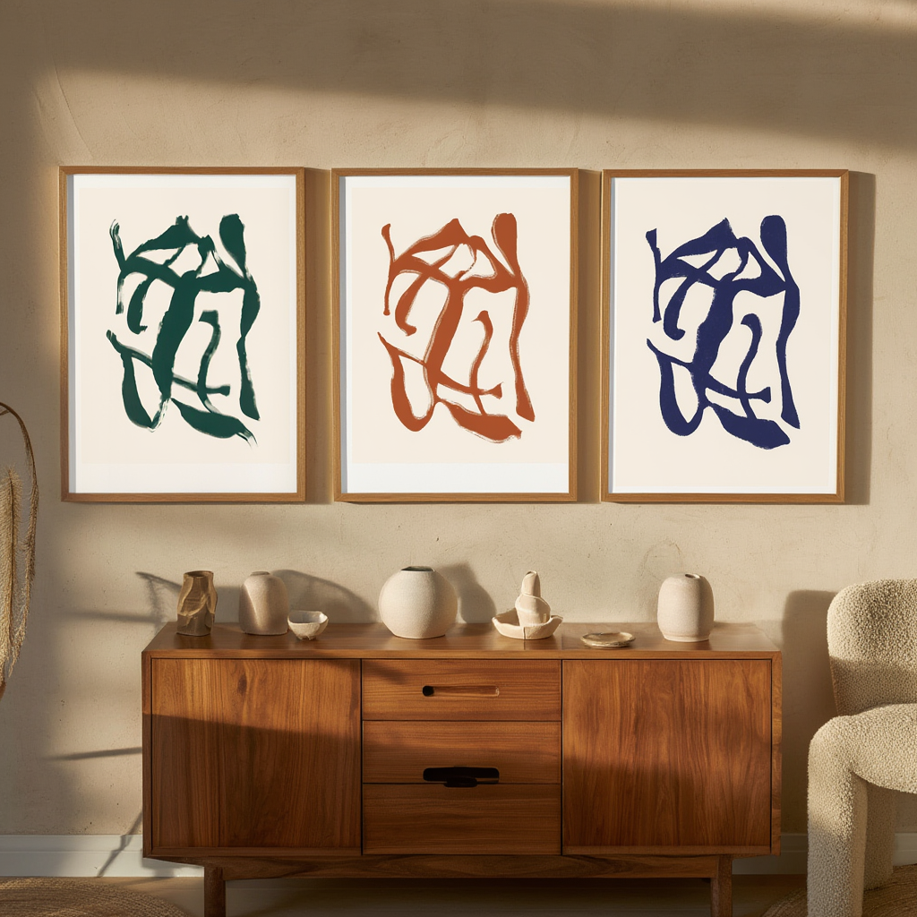 Set of 3 Abstract Brushstroke Art Prints – Modern Minimalist Wall Décor