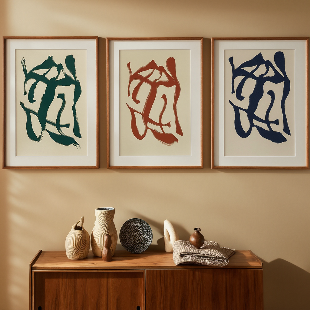 Set of 3 Abstract Brushstroke Art Prints – Modern Minimalist Wall Décor