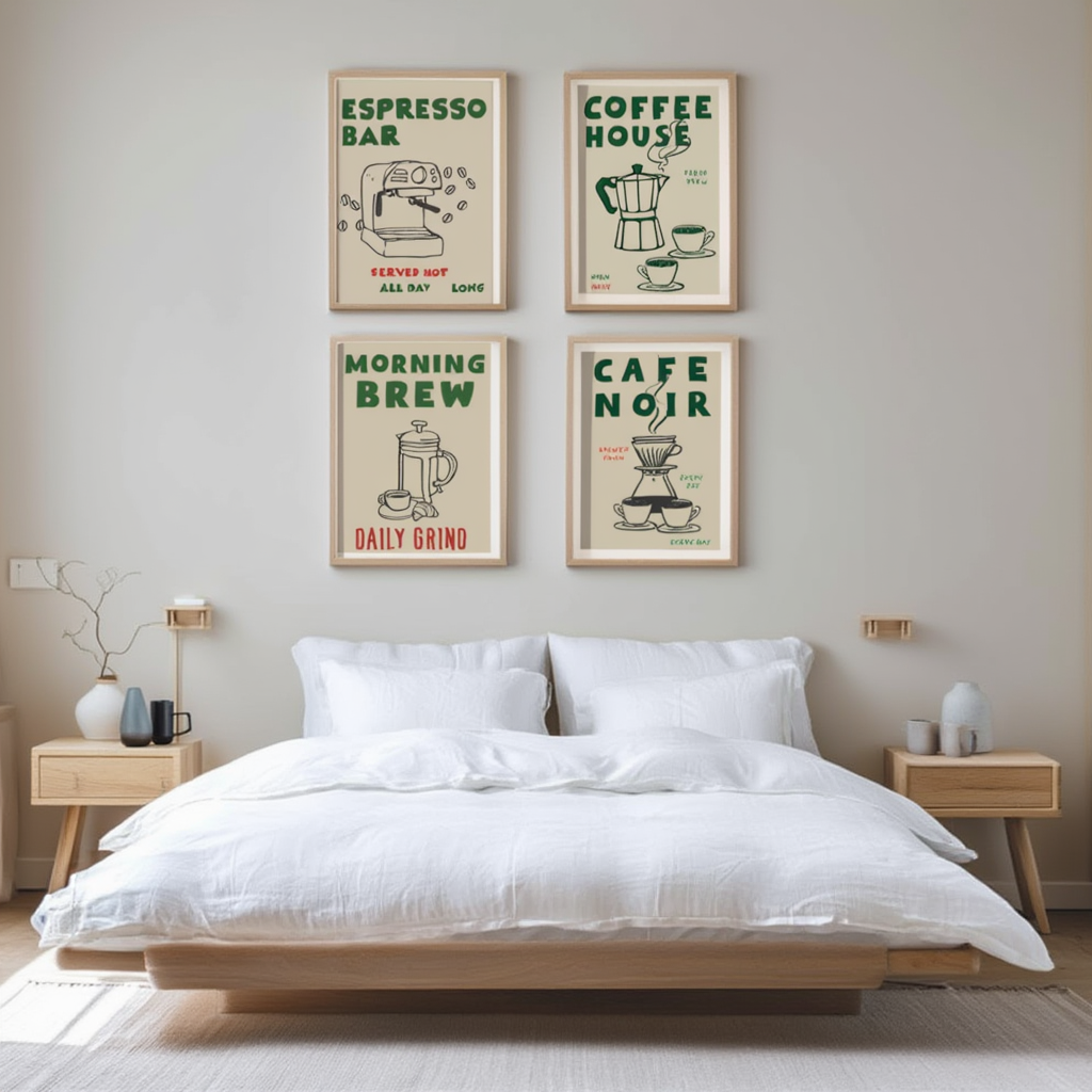 Set of 4 Coffee Prints – Minimalist Café Wall Art