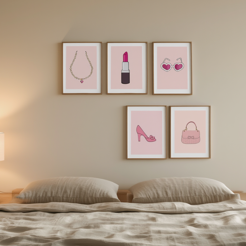 Preppy Coquette Wall Art – Bedroom Collection Set of 5 - Hakyarts
