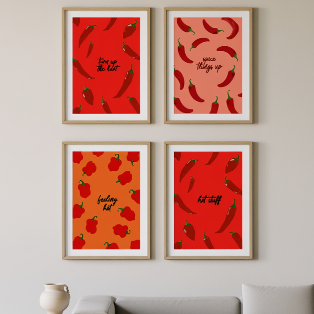 Red Spicy Peppers – Set of 4 Prints