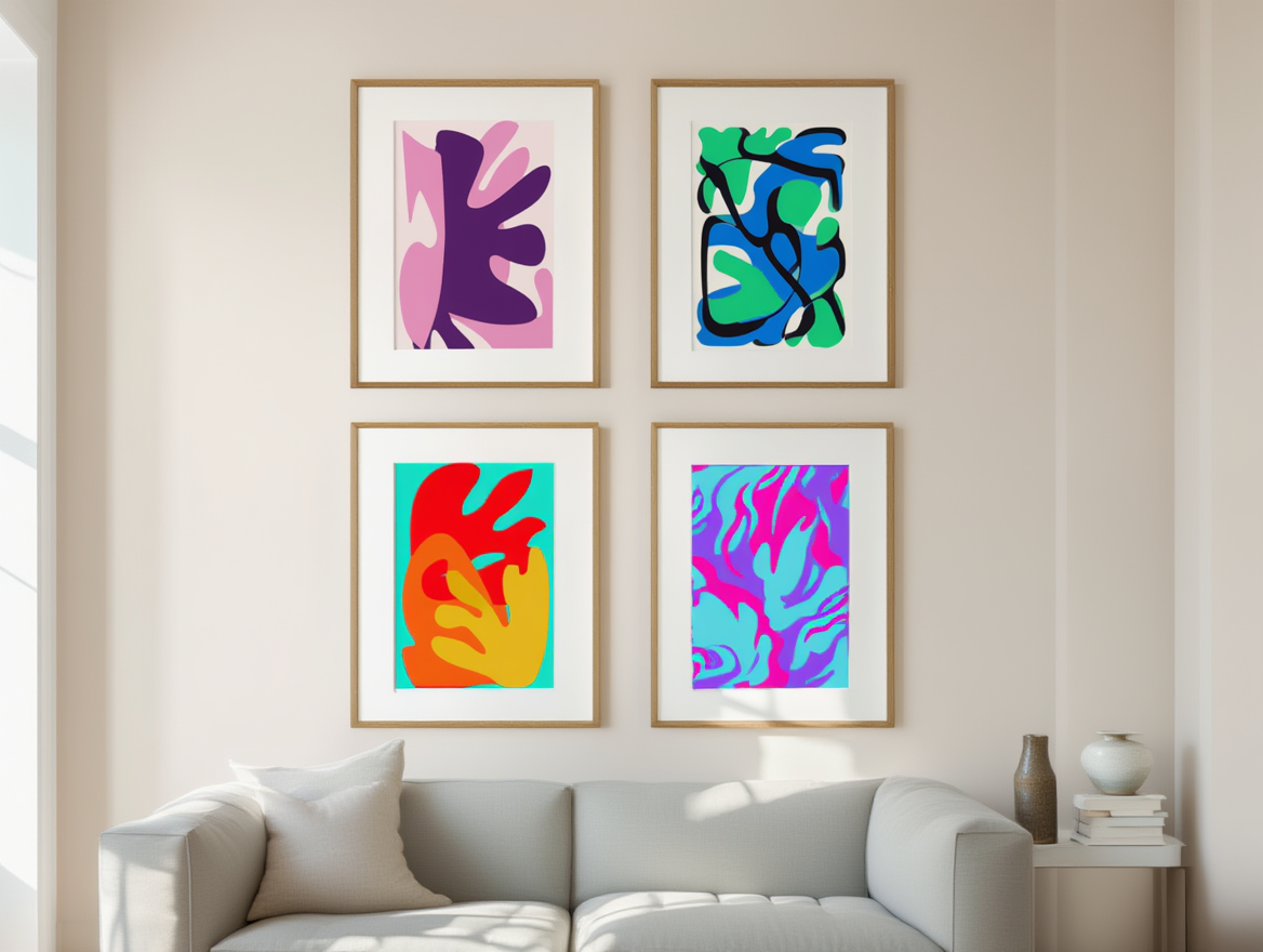 Matisse Moments – Set of 4 Colorful Abstract Prints - Hakyarts