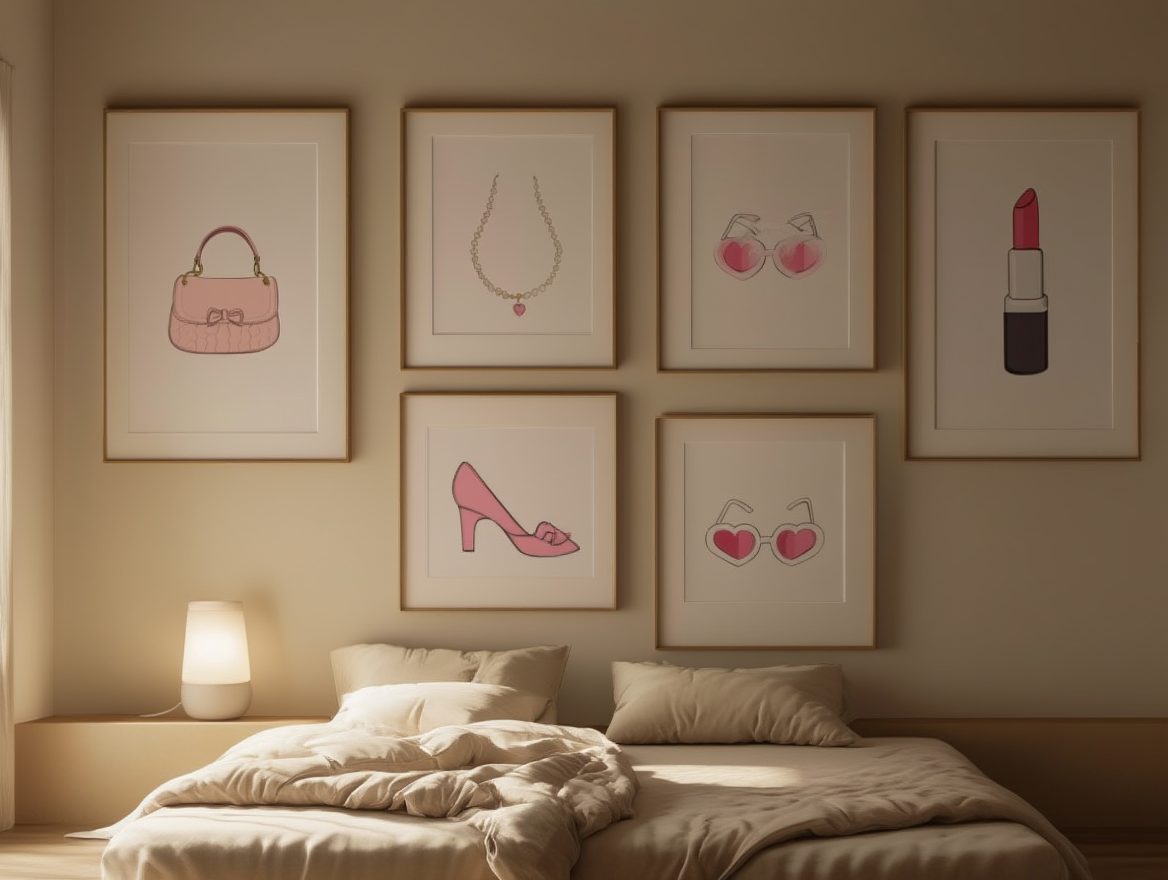 Preppy Coquette Wall Art – Bedroom Collection Set of 5 - Hakyarts