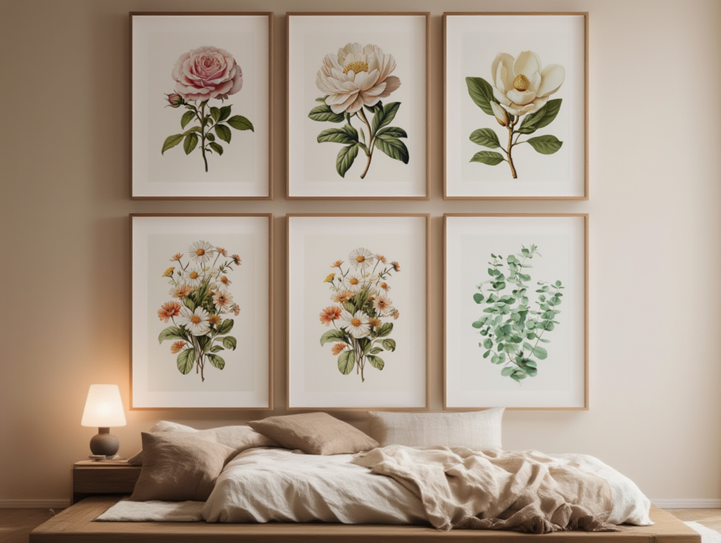 Timeless Blooms – 5-Piece Vintage Floral Wall Art Set - Hakyarts