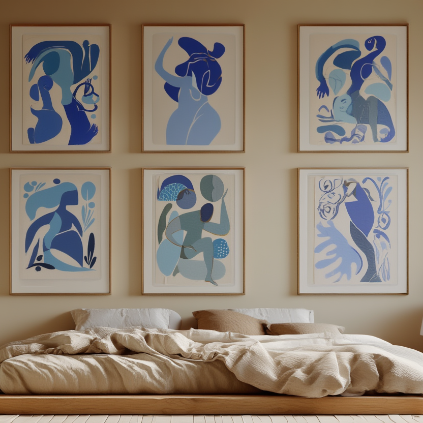 Blue Matisse Line Art – Set of 6