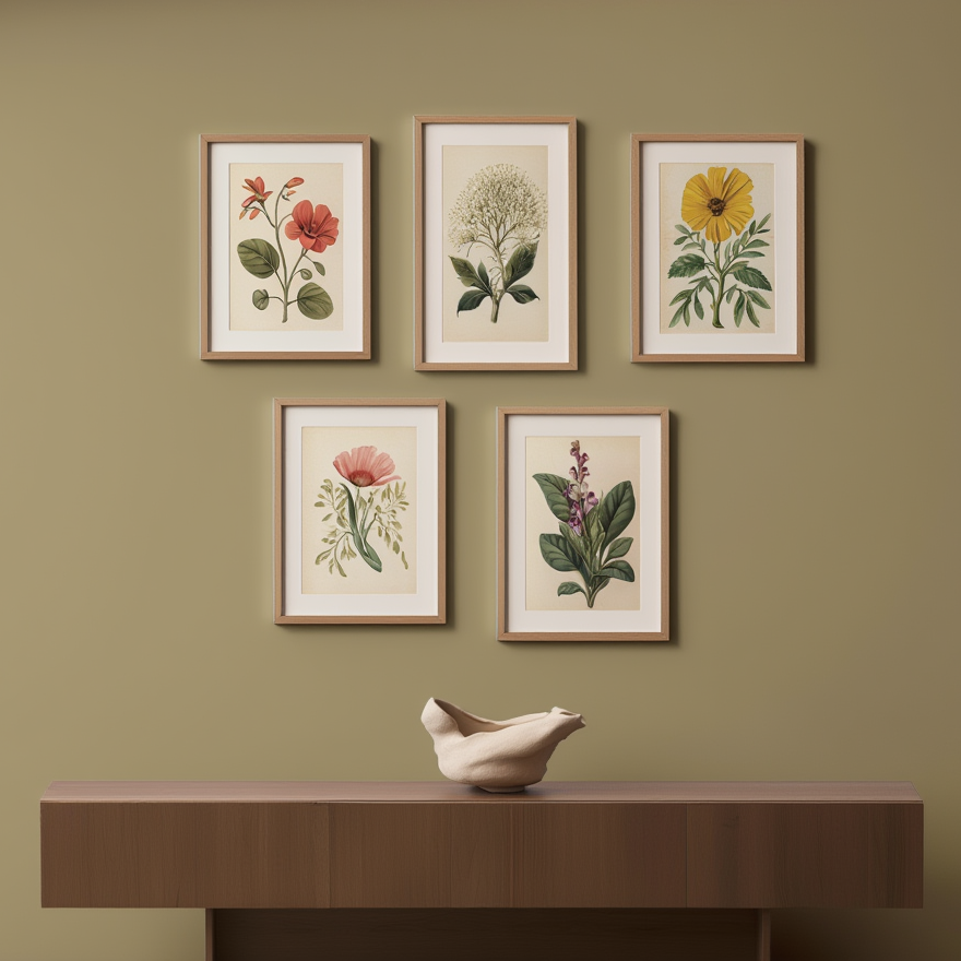 Botanical Harmony – Set of 5 Art Prints - Hakyarts