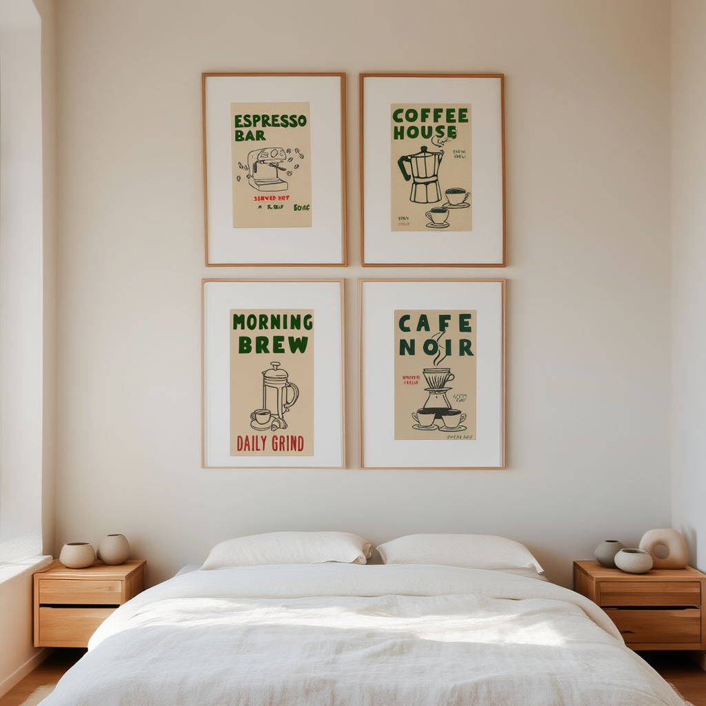 Set of 4 Coffee Prints – Minimalist Café Wall Art