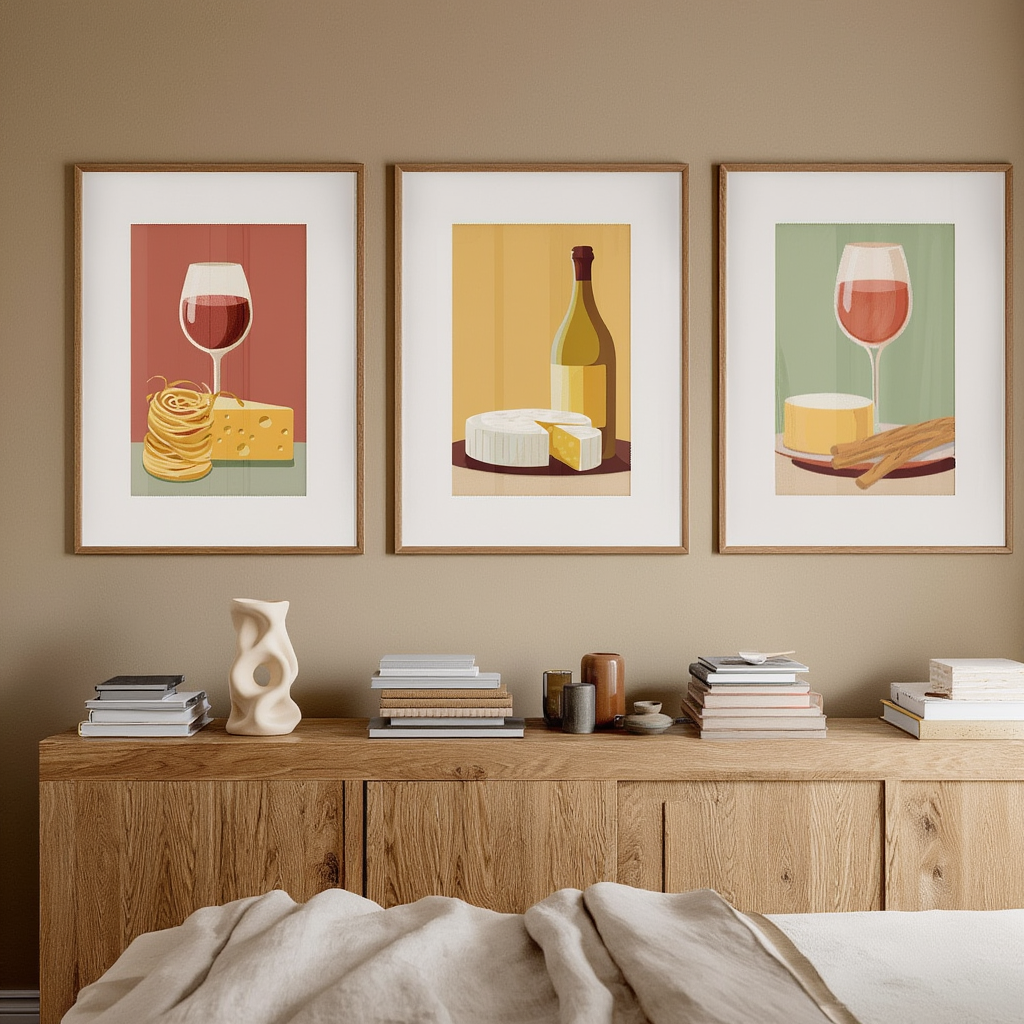Wine & Cheese Bundle – 3-Piece Art Set - Hakyarts