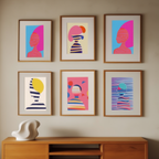 Striped Girl Reading – Set of 5 Modern Bedroom Art Prints - Hakyarts