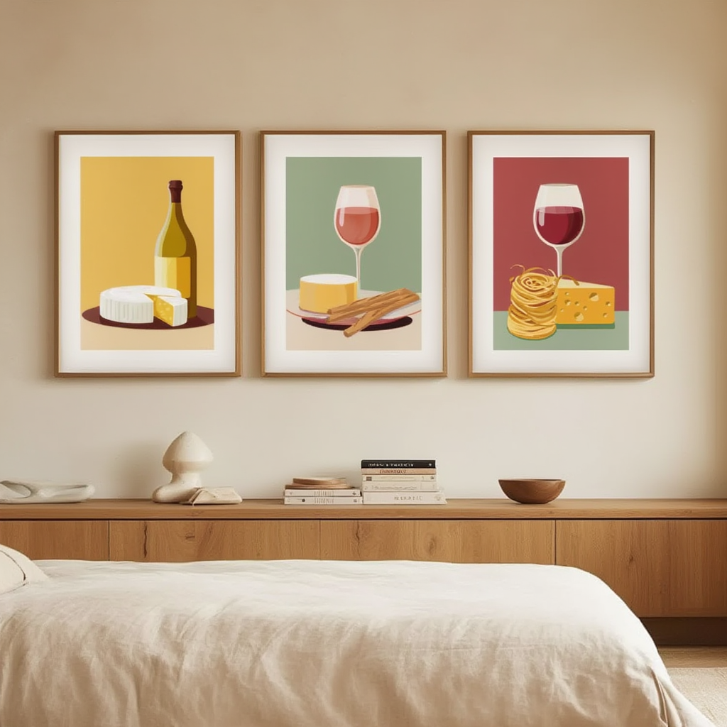 Wine & Cheese Bundle – 3-Piece Art Set - Hakyarts