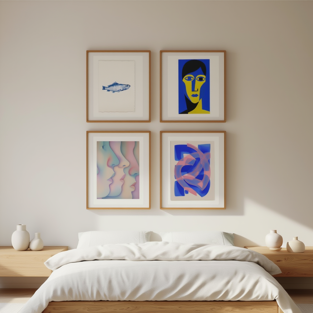 Set of 4 “Cerulean Blue Whisper – Identify Fish” Prints – Contemporary Marine Wall Art - Hakyarts