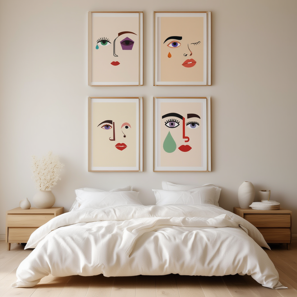 Set of 4 Surreal Face Prints – Dream Echo, Fragmented Mind, Veiled Identity & Fluid Expression - Hakyarts