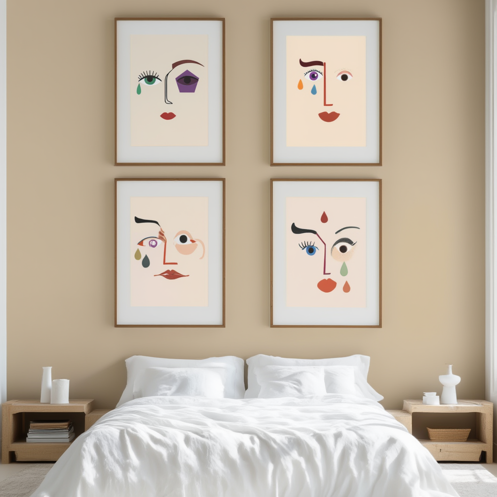 Set of 4 Surreal Face Prints – Dream Echo, Fragmented Mind, Veiled Identity & Fluid Expression - Hakyarts