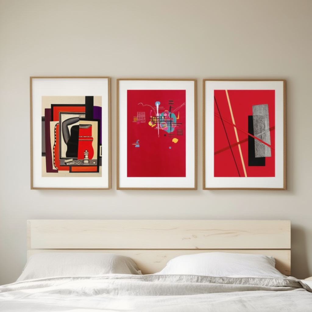 Set of 3 Dumpfes Rot, Konstruktion IV & La femme à la toilette – Modernist & Abstract Art Prints - Hakyarts