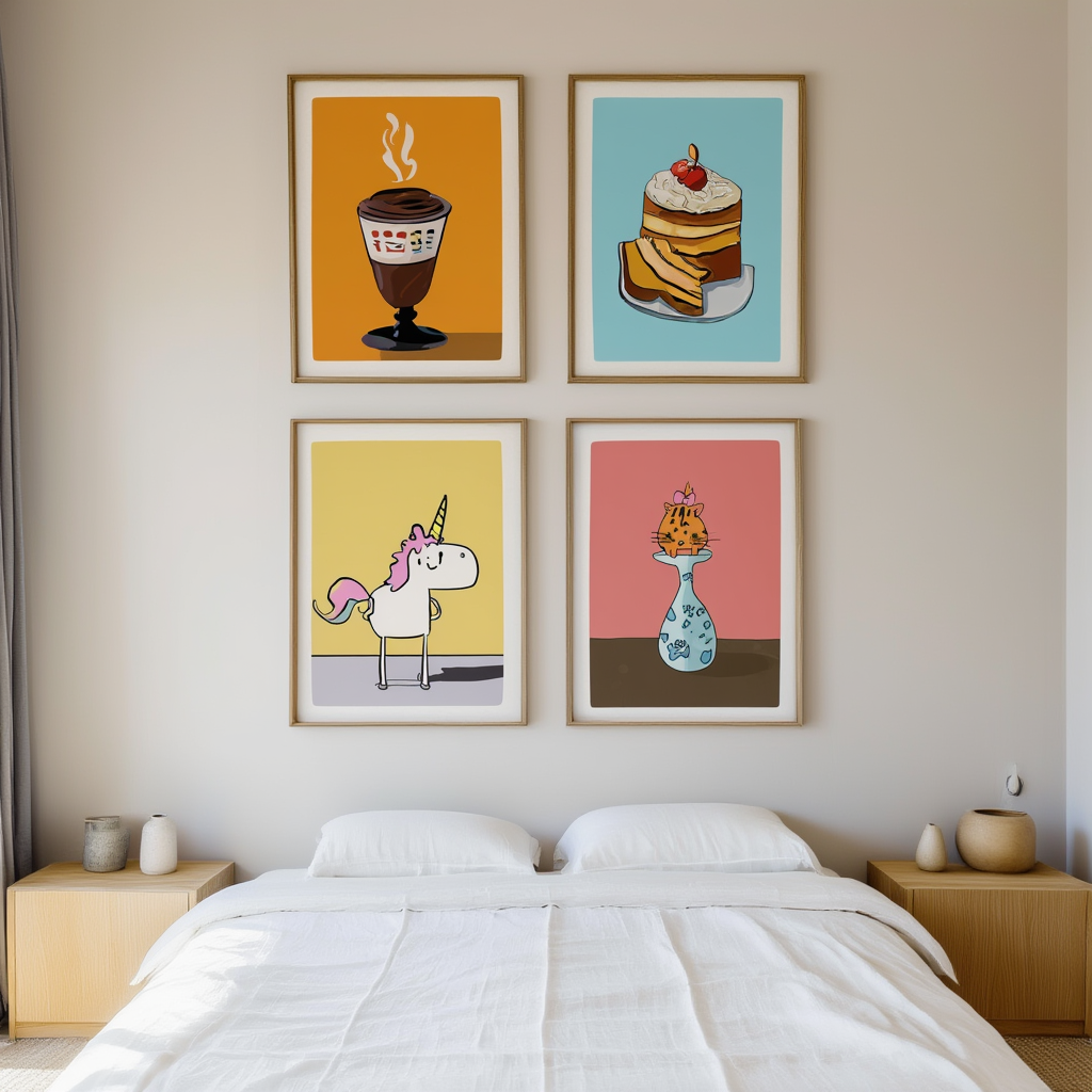 Abstract Cartoon Mix – Dining Room Set of 4 Modern Prints - Hakyarts
