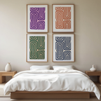 Set of 4 Geometric Blaze Prints – Modern Abstract Wall Art - Hakyarts