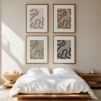 Set of 4 Wavy Line Art Prints – Minimal Abstract Line Wall Decor