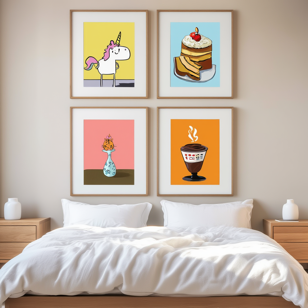 Abstract Cartoon Mix – Dining Room Set of 4 Modern Prints - Hakyarts