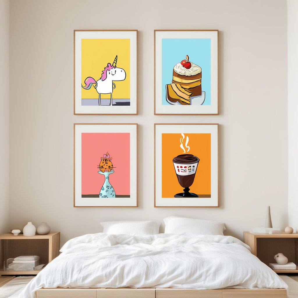 Abstract Cartoon Mix – Dining Room Set of 4 Modern Prints - Hakyarts