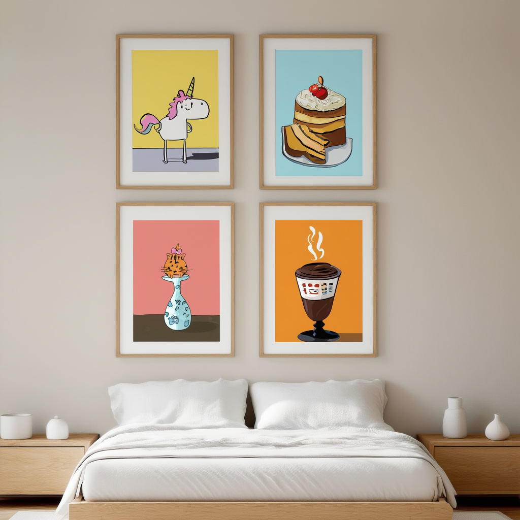 Abstract Cartoon Mix – Dining Room Set of 4 Modern Prints - Hakyarts