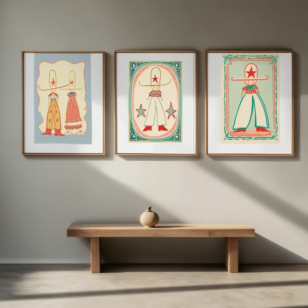 Set of 3 Folk Art Prints – Colourful Illustrated Wall Decor