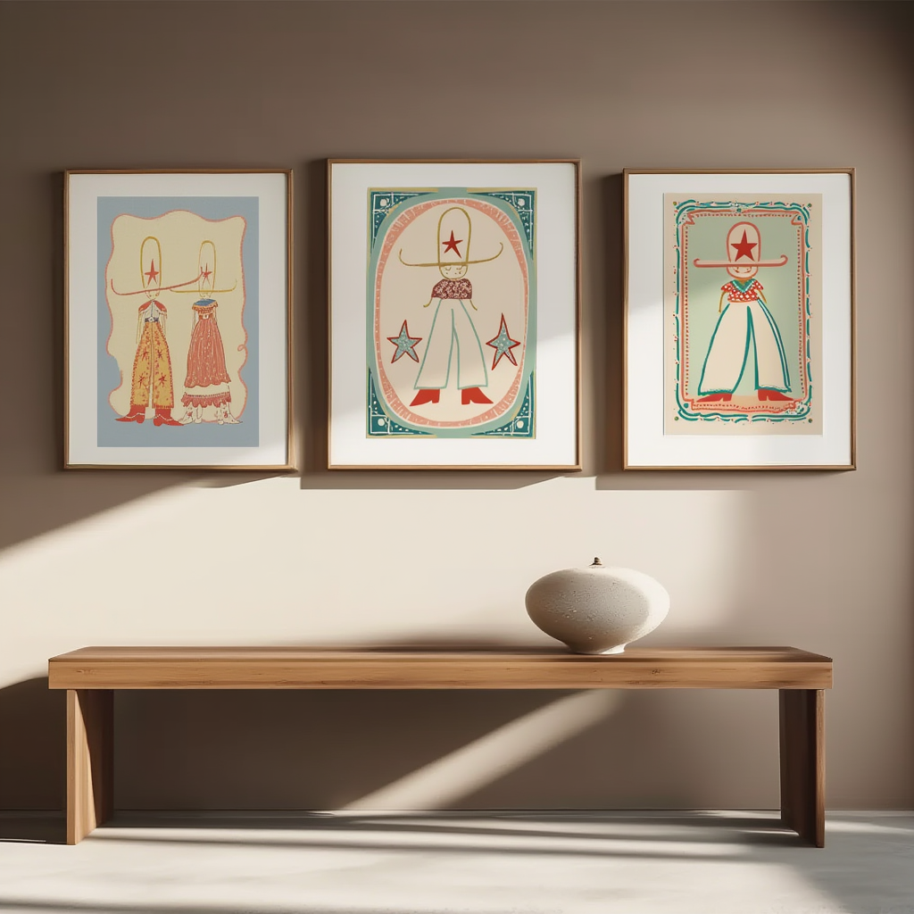 Set of 3 Folk Art Prints – Colourful Illustrated Wall Decor