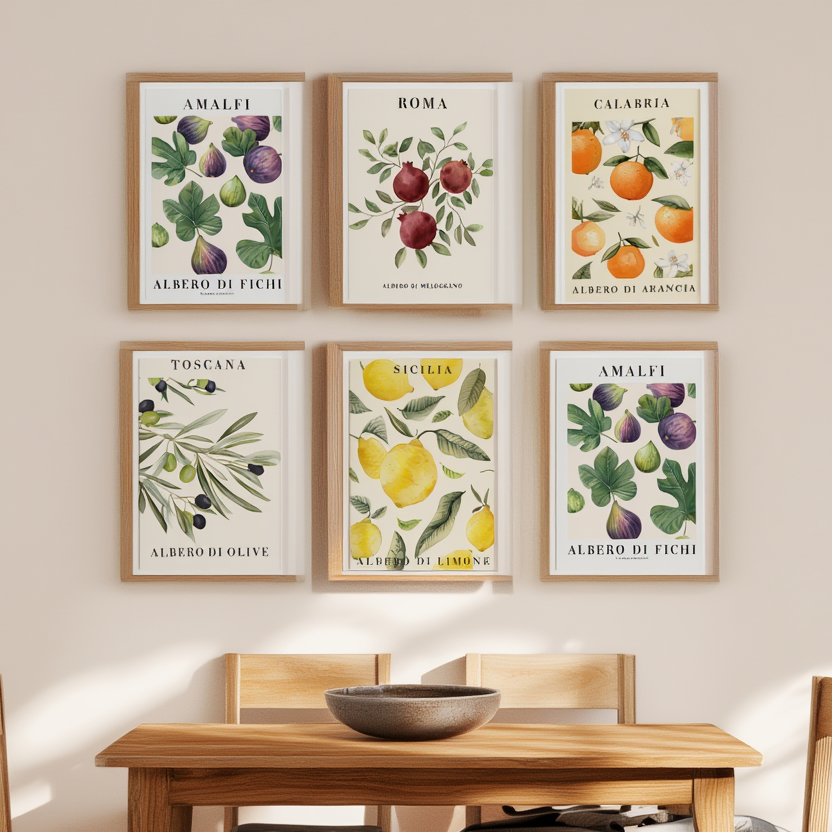 5 Italian Fruits Prints – Colorful Kitchen & Dining Wall Art - Hakyarts