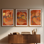 Set of 3 Colourful Earthy Boho Prints – Abstract Figures in Sunlit Terracotta, Desert Dusk & Forest Harmony - Hakyarts
