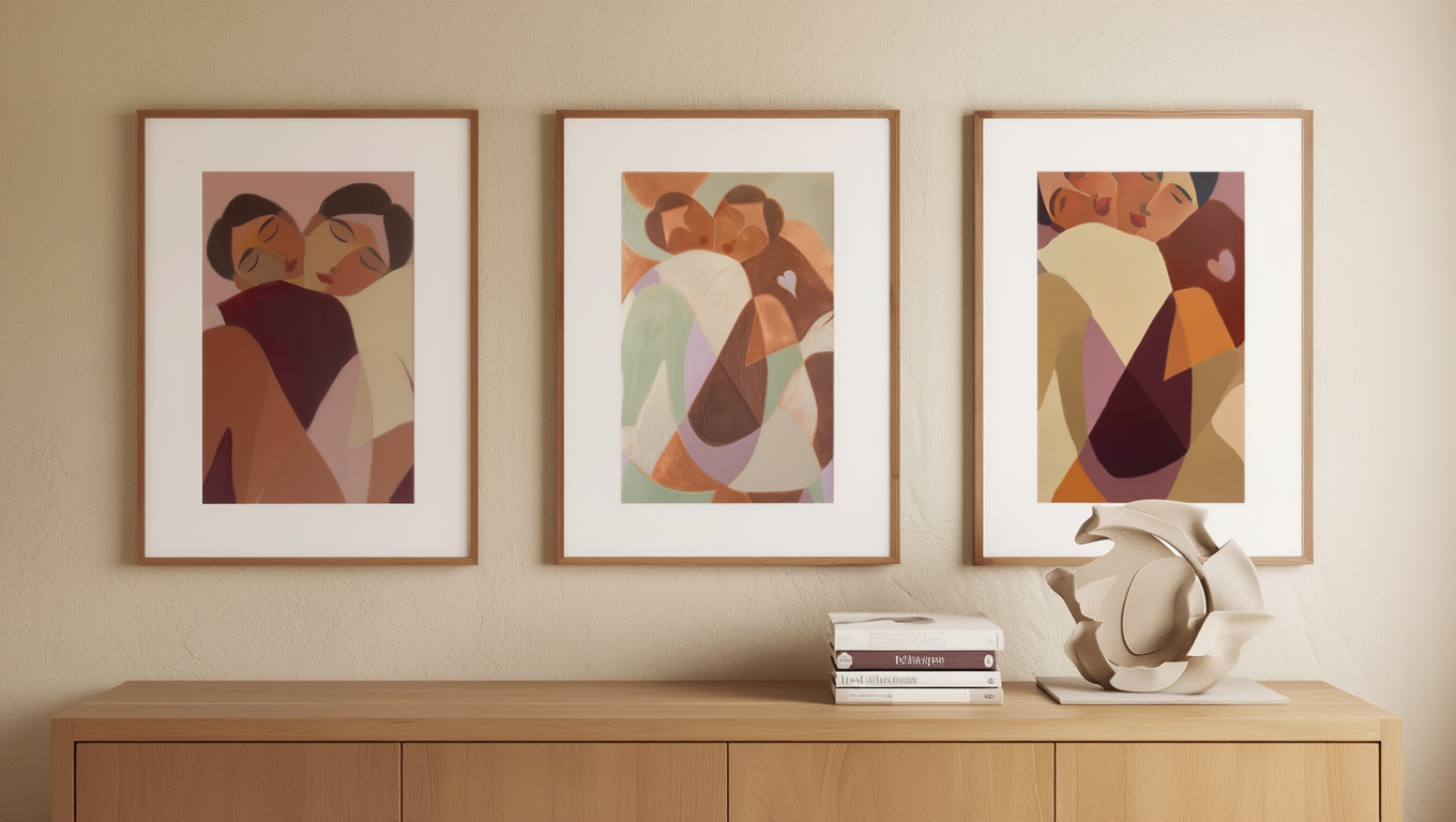 Set of 3 Modernist Embrace Prints – Minimalist Wall Art