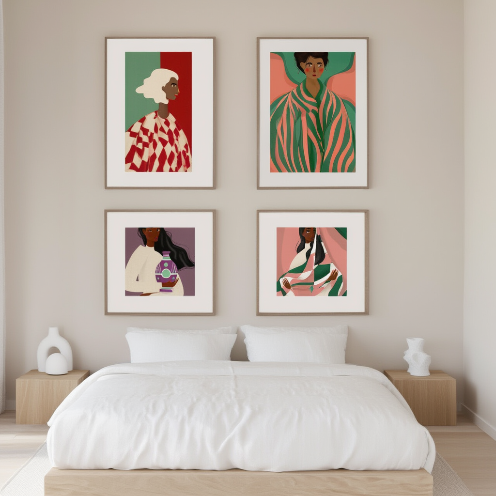 Set of 4 Illustrated Black Women Prints – Contemporary Portrait Wall Art - Hakyarts
