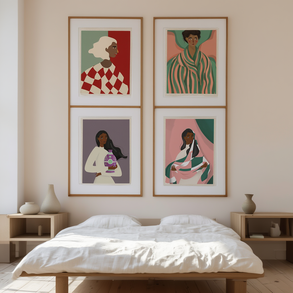 Set of 4 Illustrated Black Women Prints – Contemporary Portrait Wall Art - Hakyarts