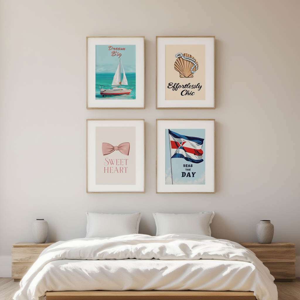 Trendy Preppy Coquette – Kitchen Wall Art Set of 4 - Hakyarts