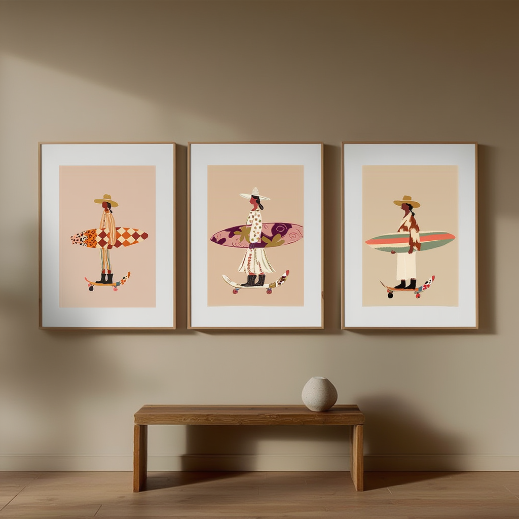 Set of 3 Surfer & Skater Prints – Coastal Lifestyle Wall Art