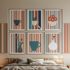 Striped floral Art Collection Dining Room Set of 6 Prints - Hakyarts