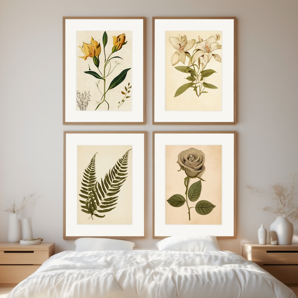 Botanical Grace – Set of 4 Art Prints - Hakyarts