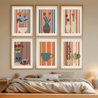 Striped floral Art Collection Dining Room Set of 6 Prints - Hakyarts