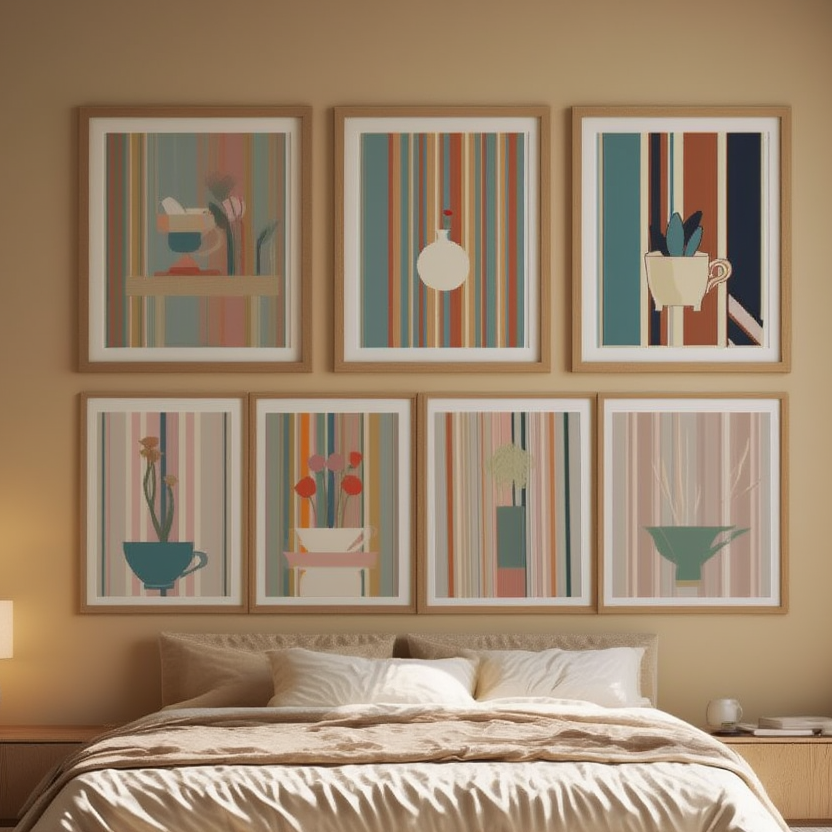 Striped floral Art Collection Dining Room Set of 6 Prints - Hakyarts