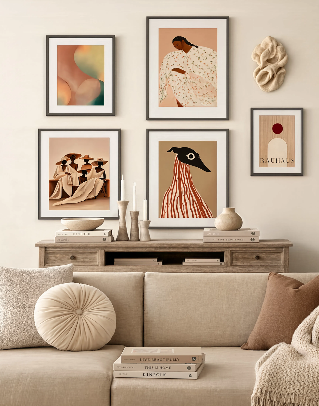 Set of 5 Modern Wall Art Prints | Bauhaus, Black Figurative Portraits, Geometric Abstract & Sighthound Illustration