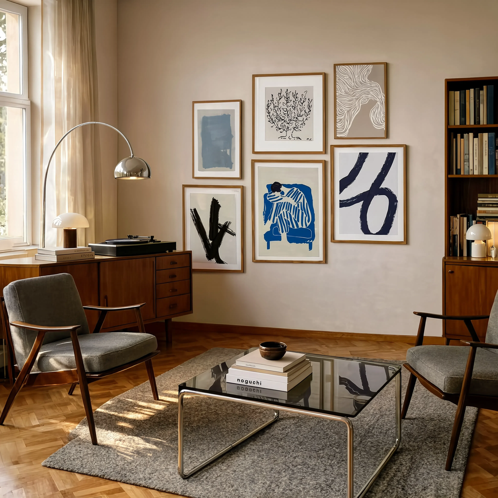 Set of 6 Abstract Wall Art Prints | Navy, Beige, Black and Contemporary Figures
