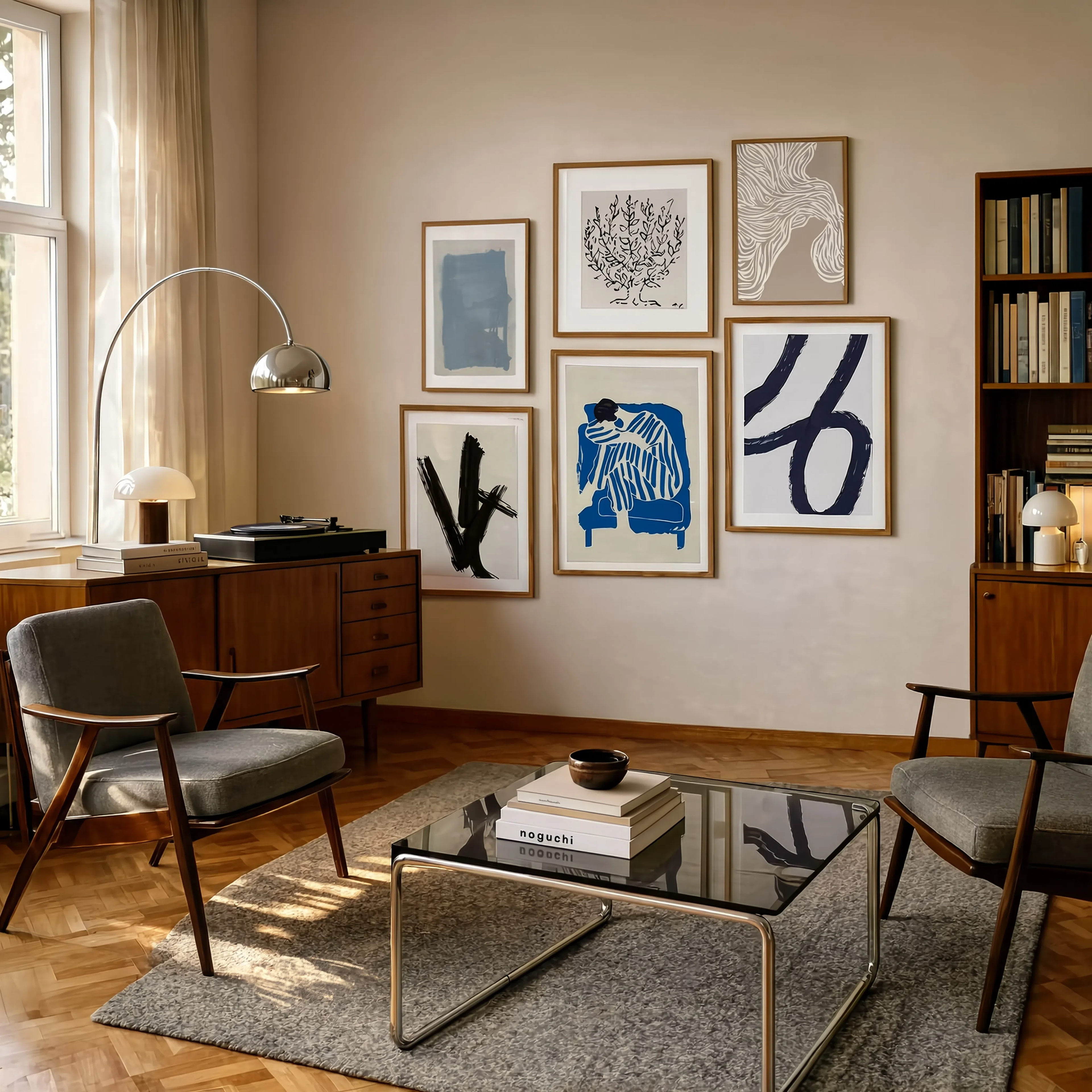 Set of 6 Abstract Wall Art Prints | Navy, Beige, Black and Contemporary Figures