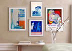 Set of 4 Wall Art Prints – Blue Botanical, Abstract & Modern Art Collection
