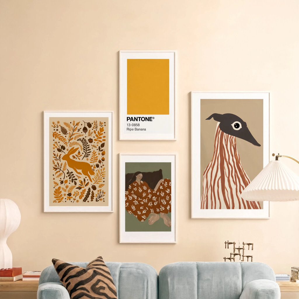 Set of 4 – Playful Folk Animal & Minimalist Home Wall Art Print Collection