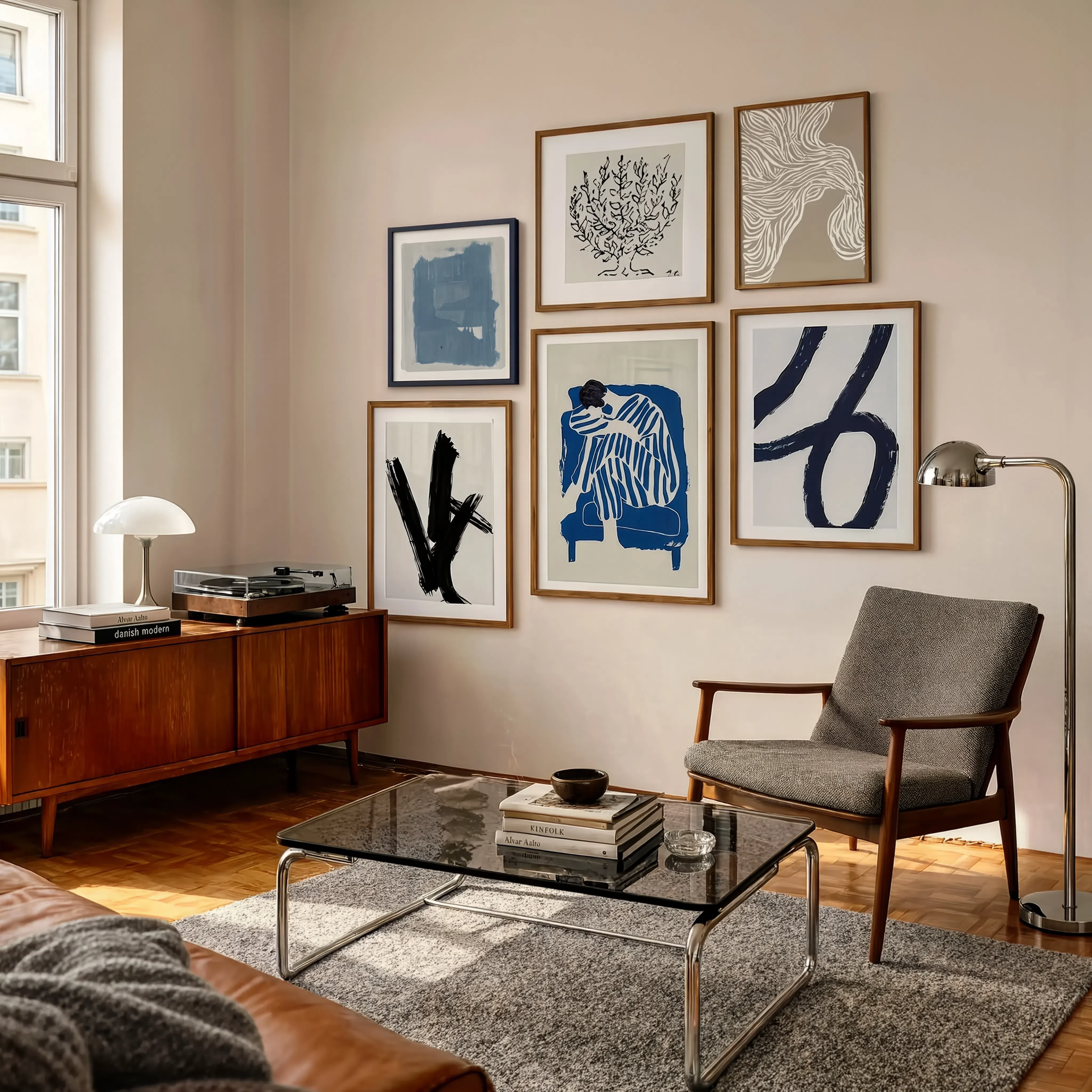 Set of 6 Abstract Wall Art Prints | Navy, Beige, Black and Contemporary Figures
