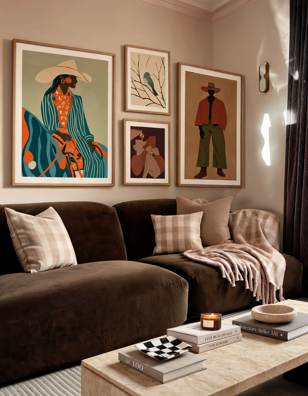 Set of 4 Wall Art Prints – Cowgirl, Art Deco Figurative & Contemporary Figure Collection